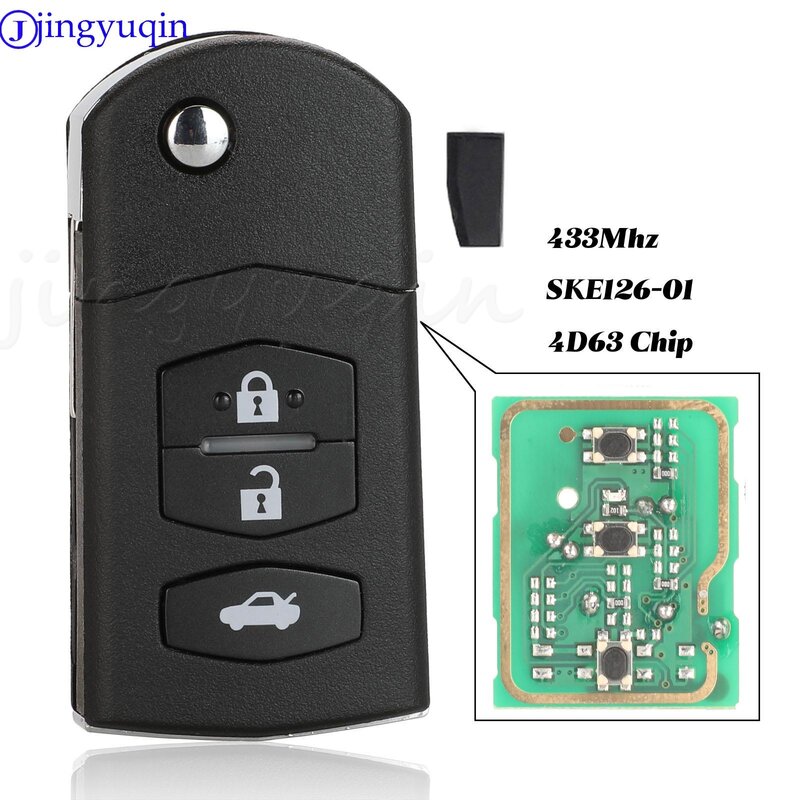 Llave de arranque remoto plegable para coche con 3 botones, Chip 4D63 de 433MHz para Mazda 2 / 3 / 5 / 6 / MX5 / CX7 (SKE126-01)