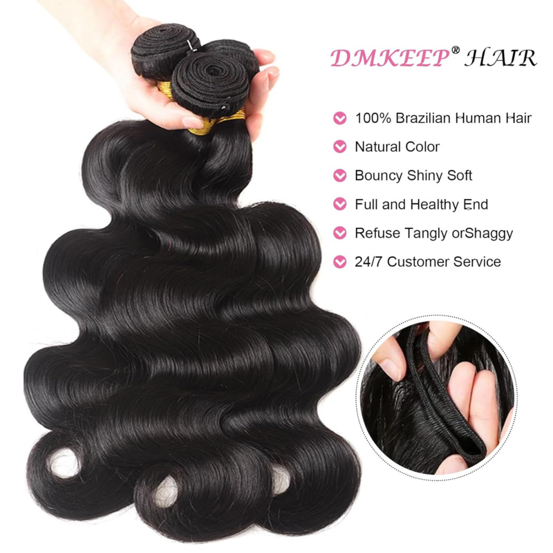 Mechones de cabello humano ondulado para mujer, extensiones de cabello Remy, trama negra Natural, cabello brasileño tejido de 18-24 pulgadas, 100% cabello humano