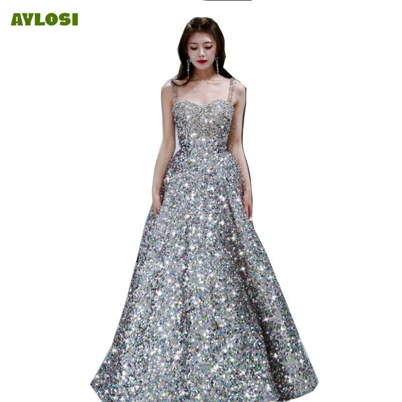 AyLosi damskie suknie balowe szelki cekiny z gwiazdek Vintage długie spódnice luksusowe suknia wieczorowa bankietowe dla kobiet przedsionek