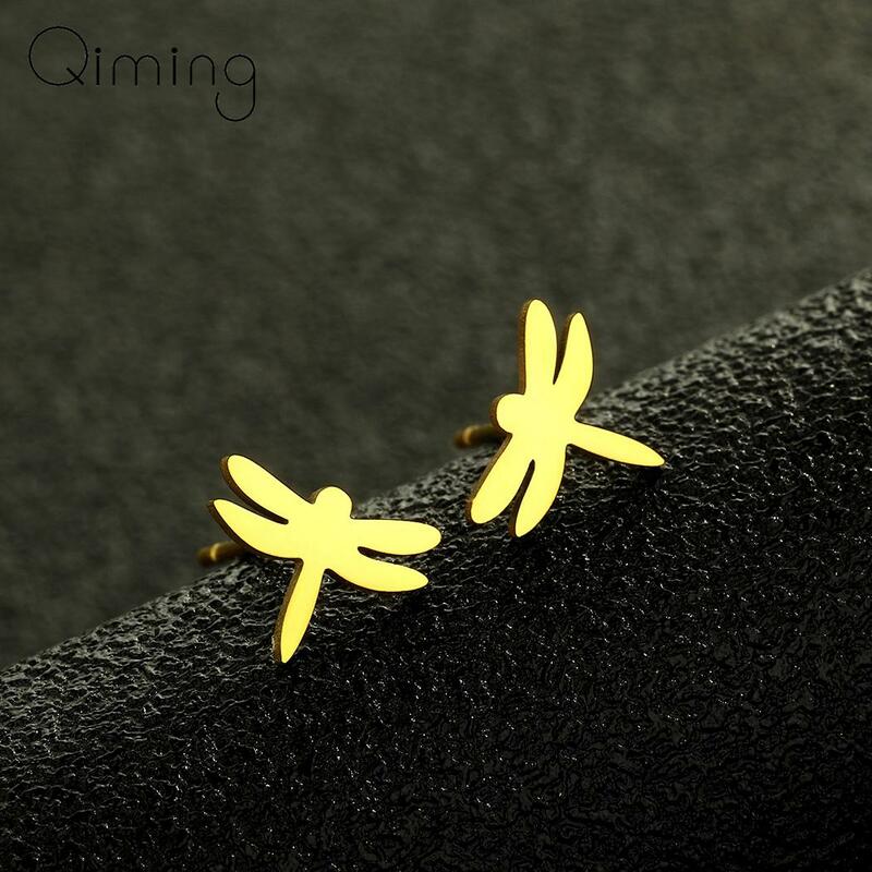 Orecchini a bottone Midi libellula in acciaio inossidabile orecchini semplici in metallo dorato con gioielli della boemia da donna