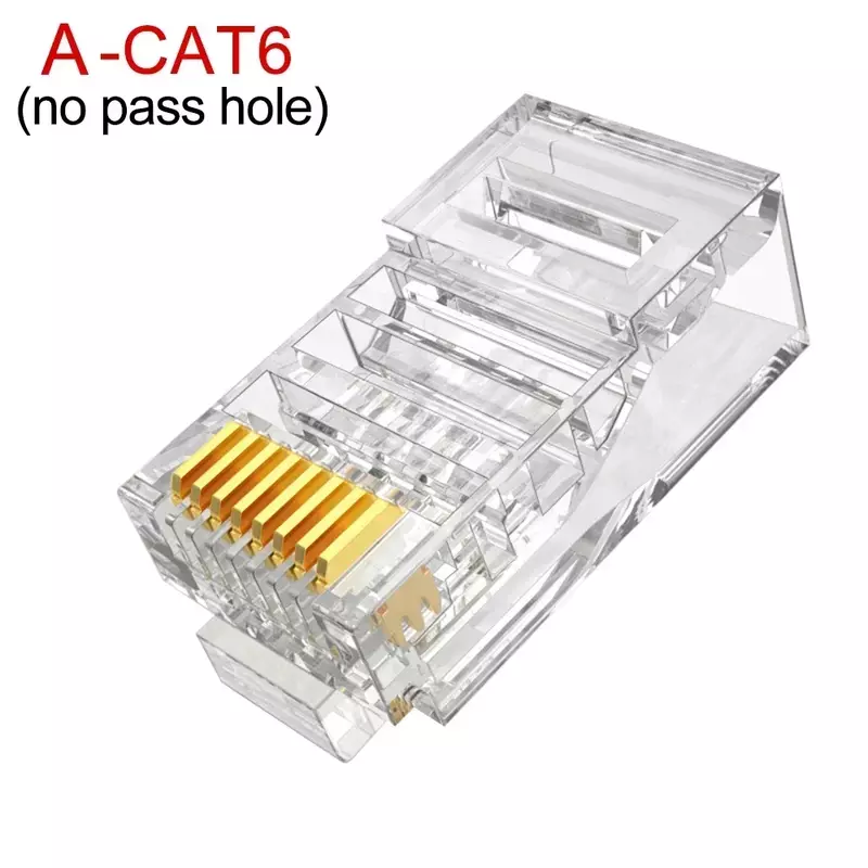 1-50buah RJ45 CAT6 CAT5e melewati konektor ujung kristal berlapis emas 8P8C Crimp UTP colokan Modular jaringan Ethernet standar