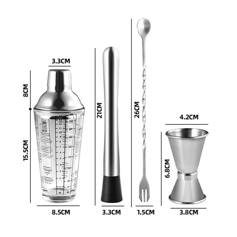 Cocktail Shaker Set Transparent Scale Bar Shakers Cup Wine Mixing Fruit Juice Cup Water Bottle Bartender Tools