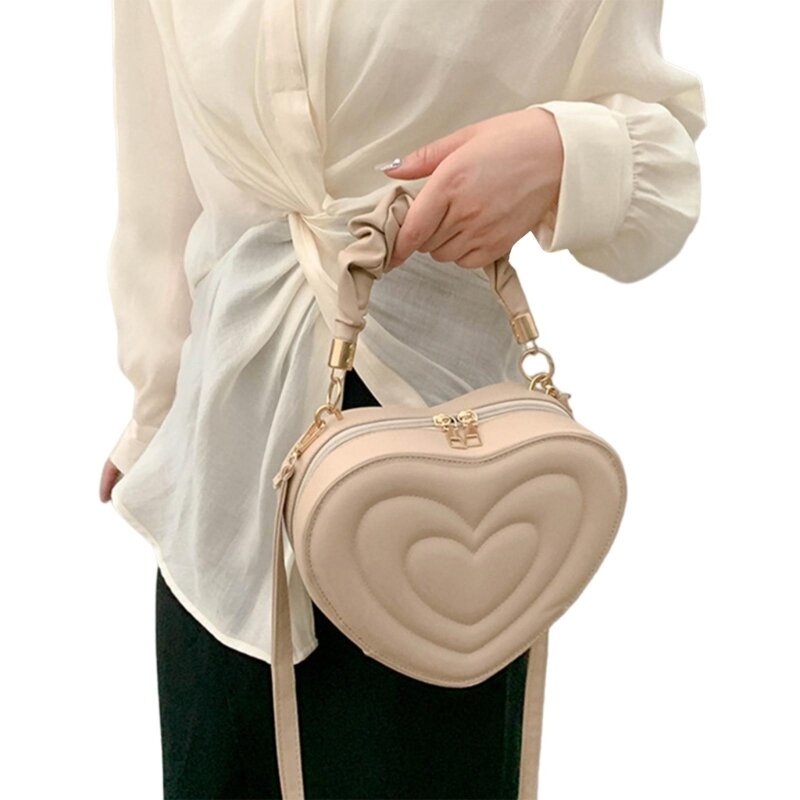 Bolsa ombro elegante formato coração bolsa pequena couro PU com alça crossbody