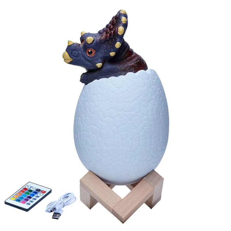 3D 야간 조명 트리케라토톱스 계란 책상 램프, 16 색 터치 리모컨 만화 테이블 램프, 아이 홈 데코