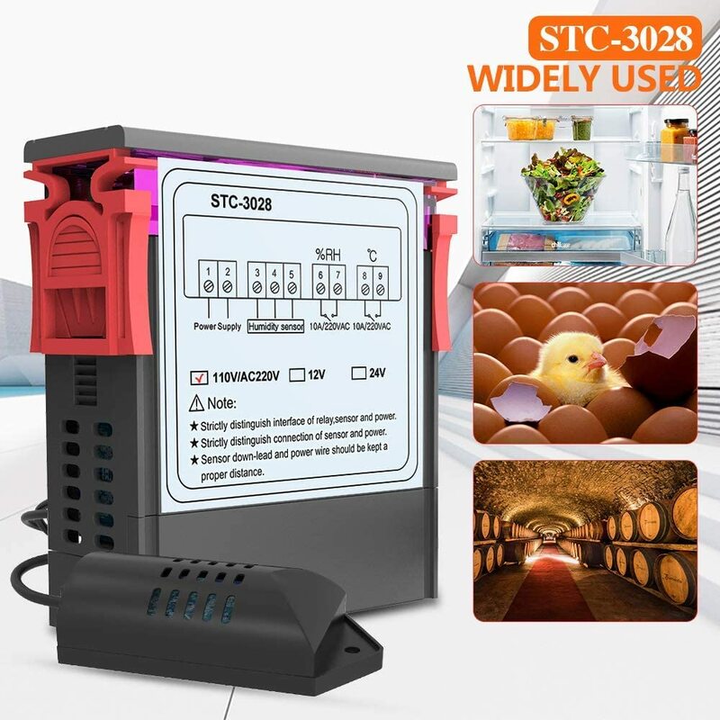 Podwójny cyfrowy termostat regulacja wilgotności temperatury STC-3028 termometr higrometr regulator inkubatora AC 220V DC 12V 24V