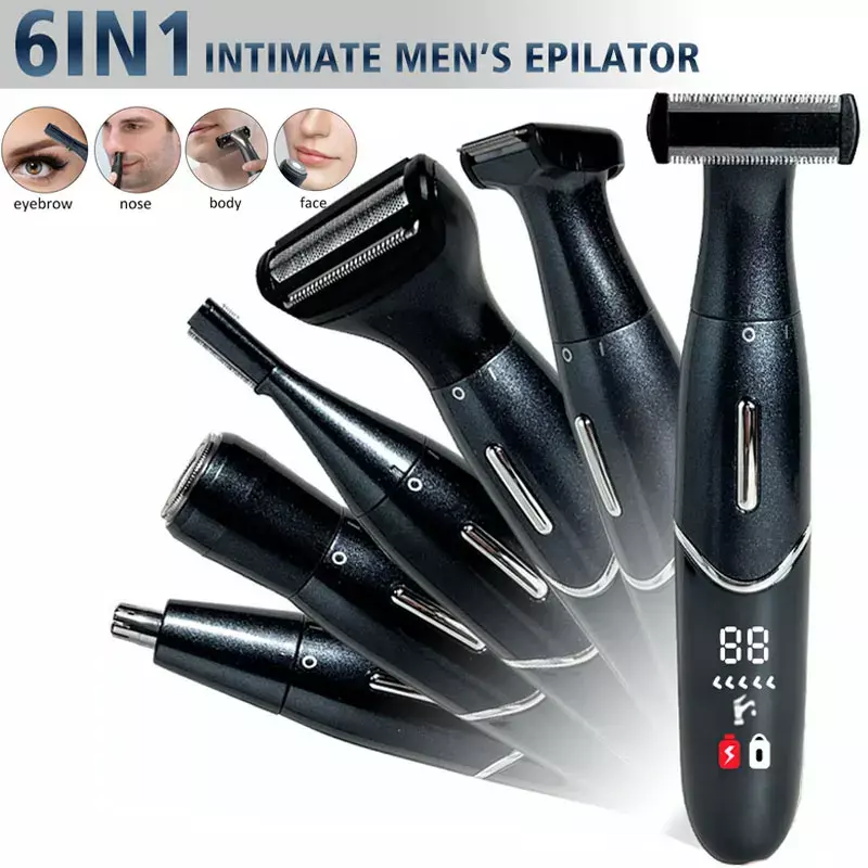 Depiladora elétrica multifuncional para mulheres e homens, barbeador de precisão, barbear corporal e facial, área íntima, aparador de barba 6 em 1