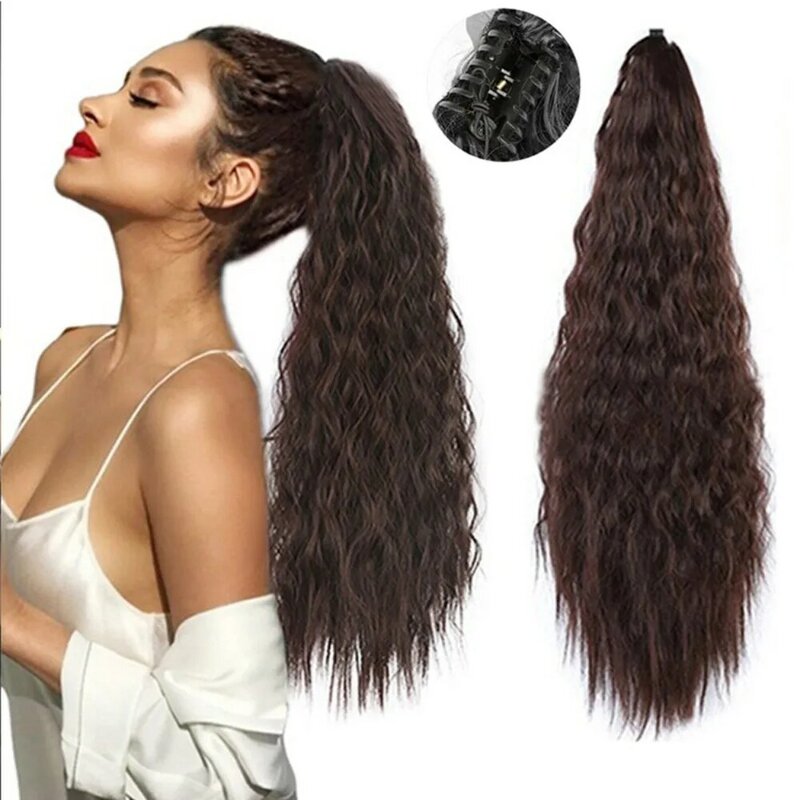 Claw Long Wavy Ponytail Black Brown Curly Pony Tail Clip in Hair Extensions for Women Fluffy Natural Looking Synthetic Hairpiece
