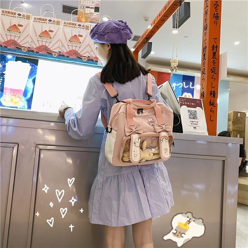 Xiuya กระเป๋าสะพายไหล่แฟชั่นญี่ปุ่นสำหรับผู้หญิง, กระเป๋าเป้ไนลอน Lolita JK กระเป๋าเป้สะพายหลังสไตล์วิทยาลัยลำลองโบว์น่ารักดีไซน์ใหม่กระเป๋าผู้หญิง