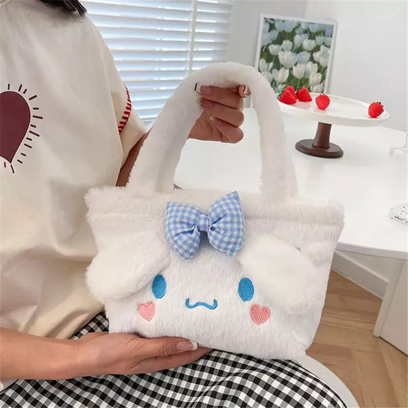 Sanrio tas mewah tas tangan Cinnamoroll lucu mainan boneka kartun Kuromi My Melody tas Makeup untuk hadiah wanita untuk anak perempuan