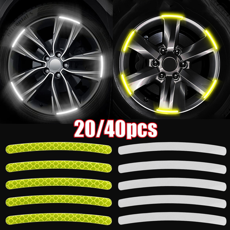 Reflexivo Car Wheel Adesivos, Tire Hub Segurança Aviso Tiras, Motocicleta Bike Tire Hub Styling Night Reflector Decal, 20 pcs, 40pcs