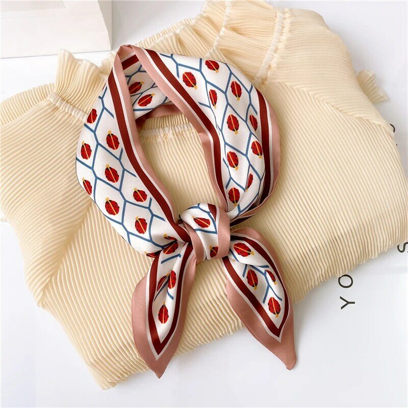 Lenço de seda longo feminino magro pescoço faixa de cabelo gravata design impressão lady foulard fita cachecóis bandana 2022 novo