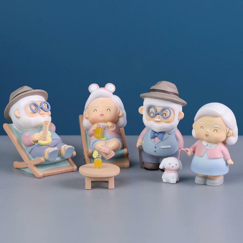 Mini Grandma Grandpa Figures Sweety Lovers Couple Old People Car Cake Desktop Ornament Figurines Miniature Home Decor Decoration