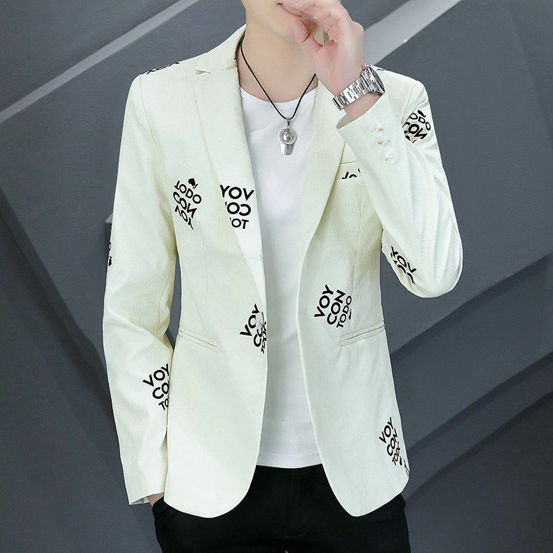 Casual, Handsome, Spring Personalized Printed Korean Style Slim Suit Teenage Men's Small Suit Trendy Men's Clothing