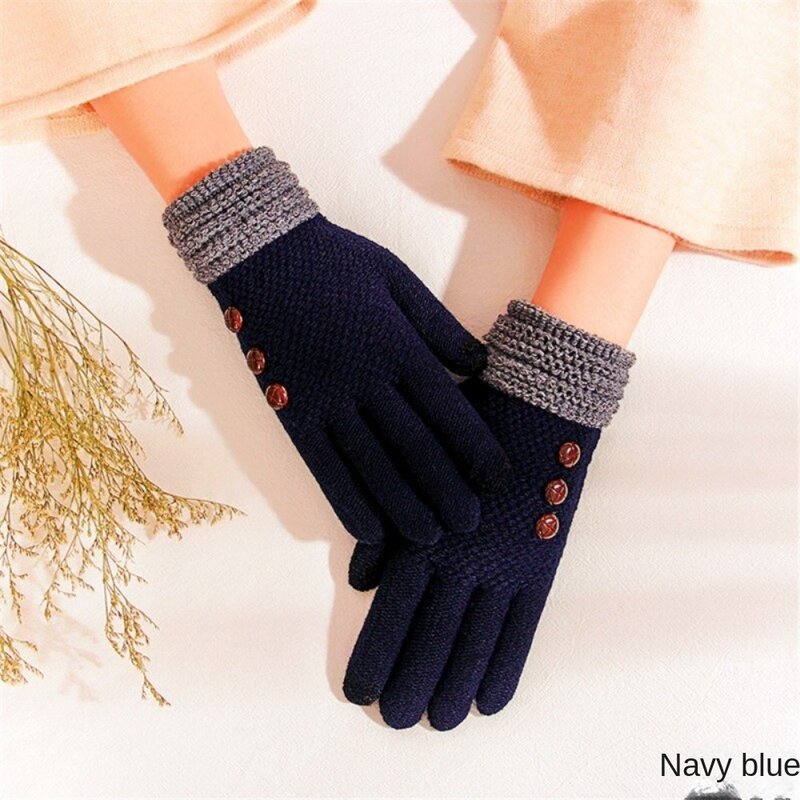Sarung tangan wol rajut, sarung tangan wol rajut, warna-warni, sarung tangan jari terpisah, dengan tombol, sarung tangan hangat tebal