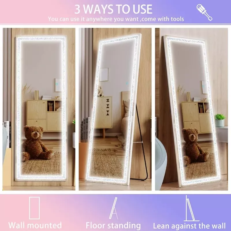 Full Body Mirror With Led Light Floor Mirrors Full Body Length Dressing Mirror Touch Control Large Standing Living Room Home