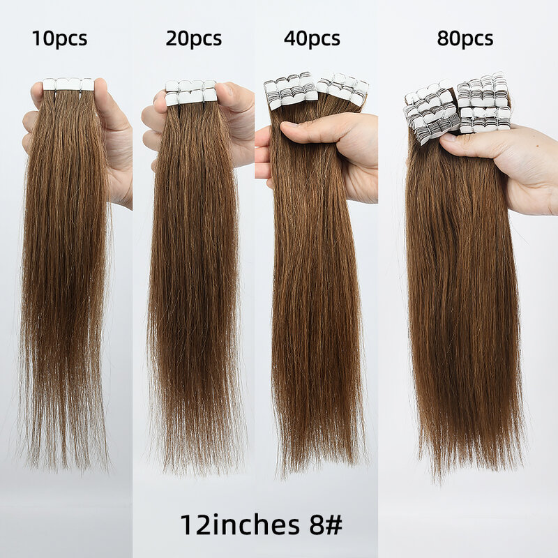 AW Mini лента из человеческих волос, прямой удлинитель, черно-коричневые невидимые бесшовные неповрежденные волосы, европейские натуральные волосы для наращивания