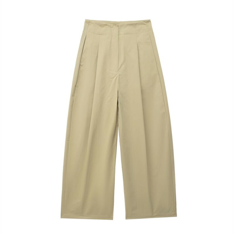 Pantalones ligeros de tiro medio con piernas y pliegues para verano, pantalones informales de moda francesa, minimalismo, estilo elegante