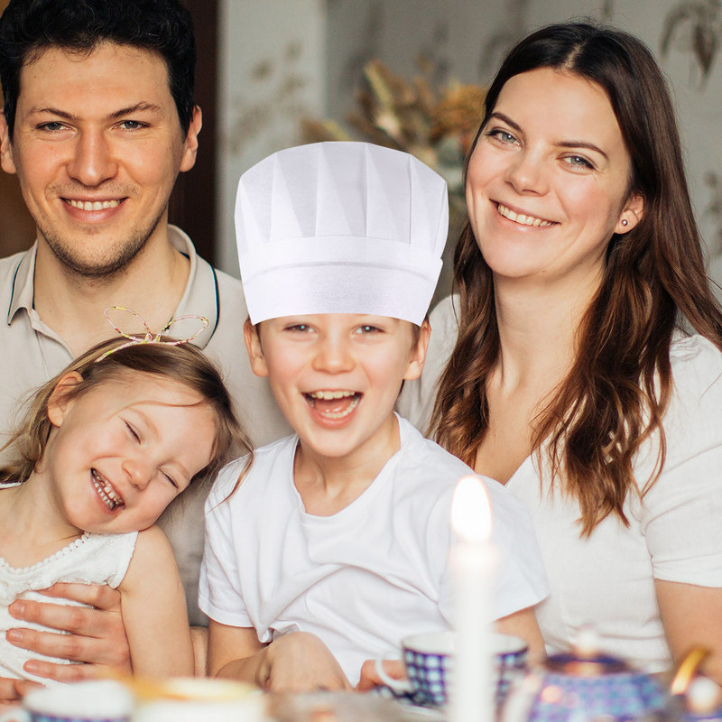 Topi koki anak laki-laki, tutup kepala tinggi: 20 buah cetakan kertas koki memasak dapur elastis untuk anak-anak