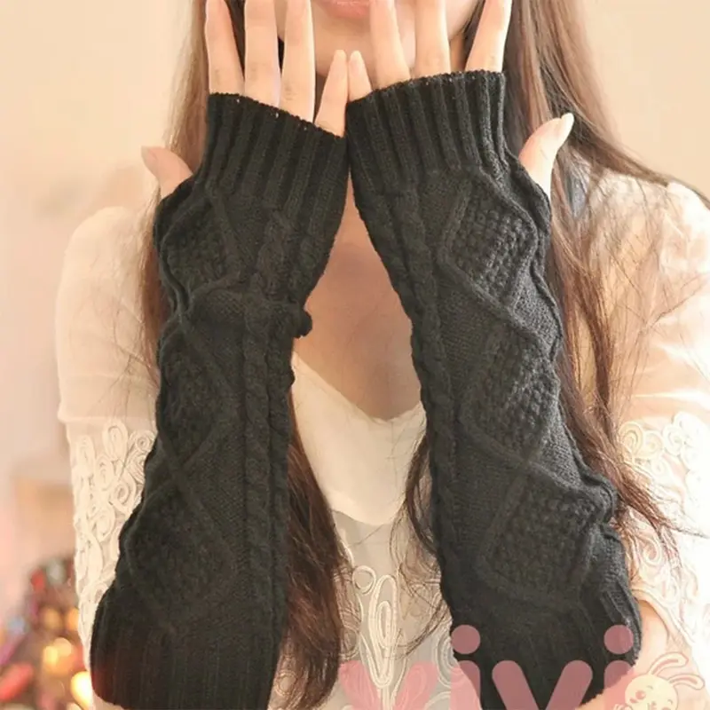 1 paio autunno inverno donna guanti in maglia braccio manica da polso scaldamani ragazze rombo guanti lunghi a metà inverno guanti senza dita