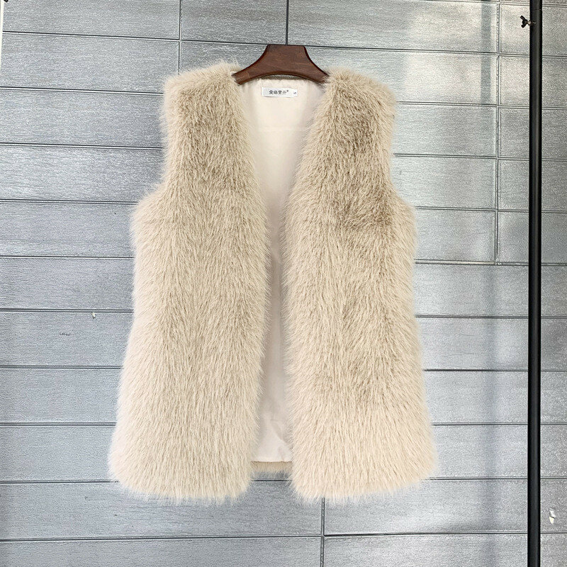 Chaleco de piel sintética de zorro para mujer, chaqueta informal cálida sin mangas, colorida, otoño e invierno, 467
