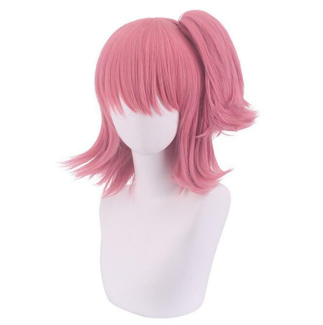 Peruka do Cosplay peruka z włókna syntetycznego Amu Hinamori Cosplay dziewczyna różowe wysokie kucyk krótkie włosy