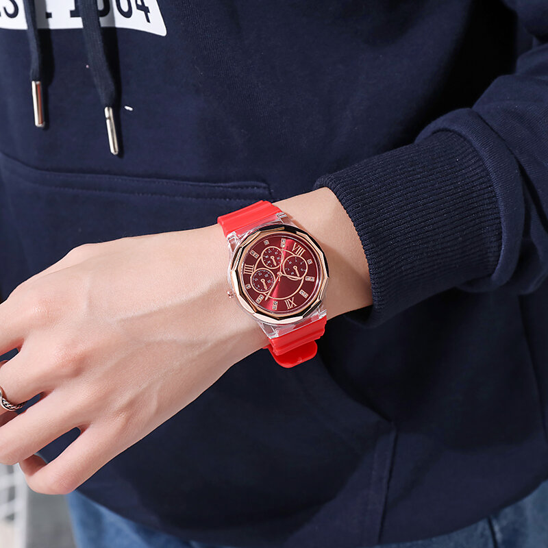 ผู้ชายบุคลิกภาพง่ายวุ้นสีแฟชั่นนาฬิกาข้อมือควอตซ์