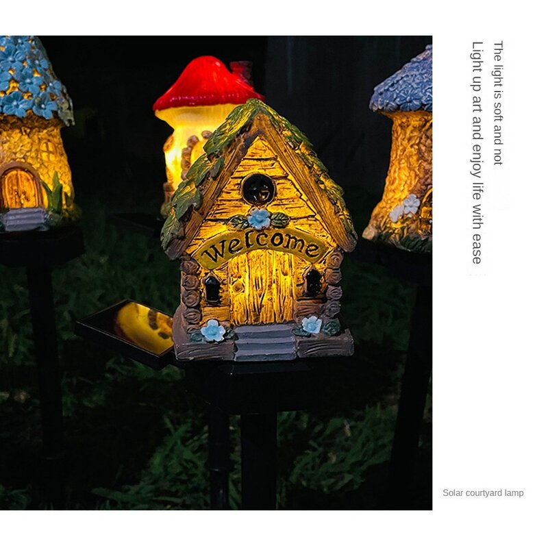 Солнечная лужайка, искусственный миниатюрный Сказочный Дом, уличный Декор на солнечной батарее, искусственный сад, лампа для рождественского домика из смолы