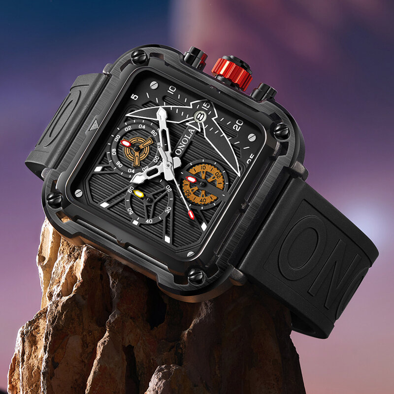 ONOLA-reloj deportivo de cuarzo para hombre, cronógrafo de diseño cuadrado único, a la moda, con cinta de lujo, resistente al agua