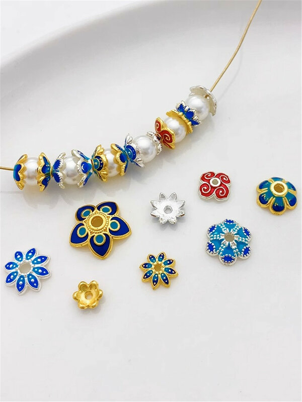 18K gold coated cloisonne drop oil flower separated bead tray DIY handmade beaded bracelet necklace material