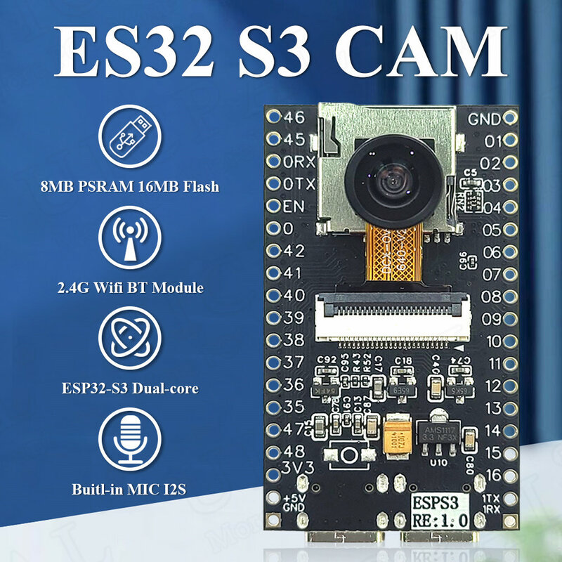 ESP32-S3 개발 보드 와이파이 BT 모듈, 마이크 OV2640 카메라 모듈, ESP32 S3 N16R8 CAM, 8MB PSRAM, 16MB 플래시, 2.4G