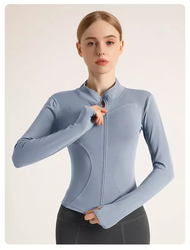 Wysokiej elastyczności szybkoschnący sportowy płaszcz jesienno-zimowy damski stójka z legginsy do jogi dopasowanym strój do fitnessu płaszczem