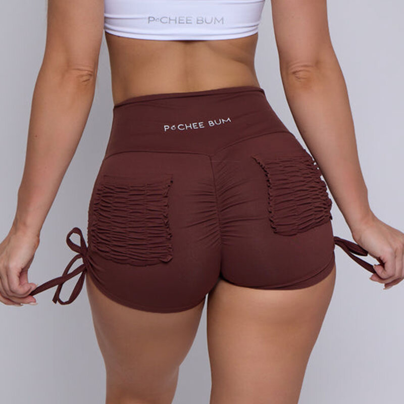 Pchee Bum-Short à poches froissées pour femme, vêtement de cyclisme, jogging, fitness, taille haute, push-up, yoga