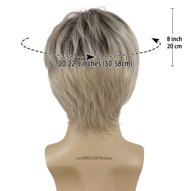 Mens Natural Synthetic Hair Mix Blonde Wigs Short Layered Dark Root Wig with Bangs for Male Heat Resistant Cosplay Daily Costume