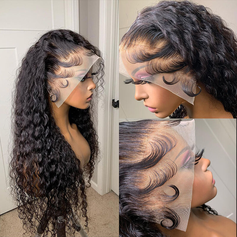 Wig rambut manusia depan renda gelombang air 13x4 untuk wanita Wig rambut manusia keriting renda transparan Brasil 13x6 Wig Frontal gelombang dalam