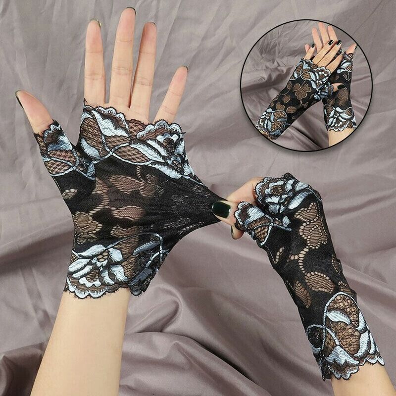 Fashion Women Performance Cycling Sunscreen Mittens Lace Gloves Half Finger Gloves Dance
