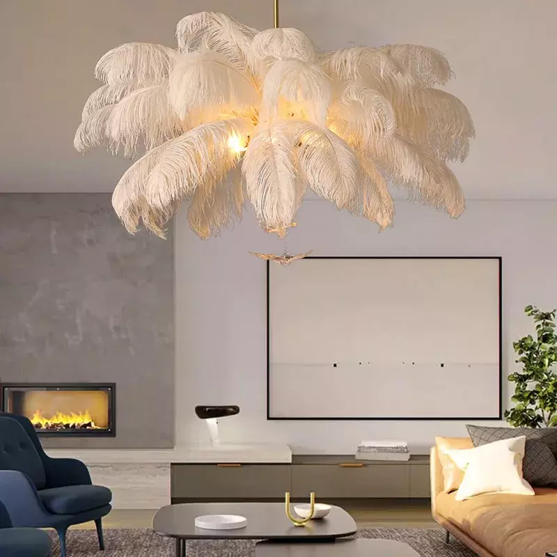 Feather Light Pendant Lamp Colorful Feathers Ceiling Chandelier LED Living Room Bedroom Dressers Ceiling Hanging Lightings Decor