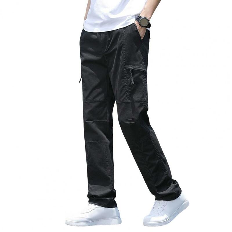 Men Multi-pocket Pants Men's High Waist Cargo Pants with Multiple Zippered Pockets Wide Leg Design Plus Size Fit for Outdoor