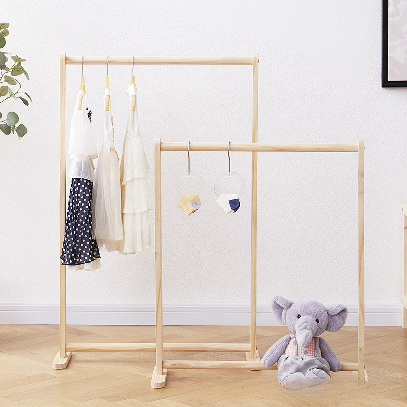 Simple Drying Rack for Children's Bedroom, Solid Wood Hanger, Hanging on the Ground, the Big Children's Hanger