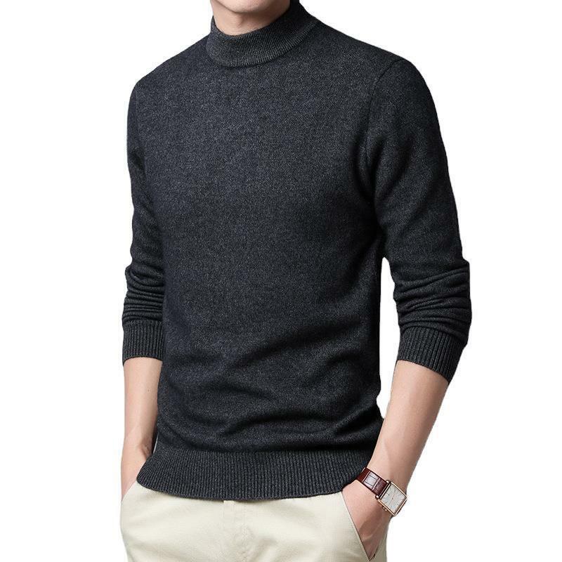 MRMT2024 nowy męski sweter z wełny z golfem męski w czystym kolorze kaszmirowym dzianiny męskie bluzki męskie swetry dla mężczyzn