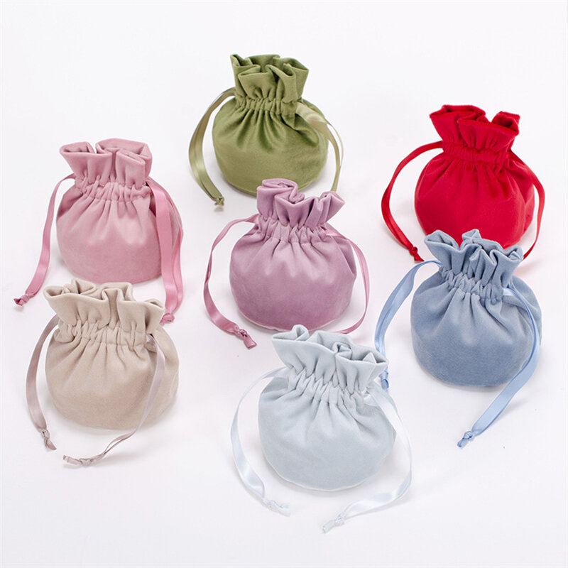 Mini bolsas de terciopelo con cordón, bolsa de tela pequeña portátil para embalaje de joyería, pendientes de fondo redondo, regalo de fiesta de boda, 10x13cm