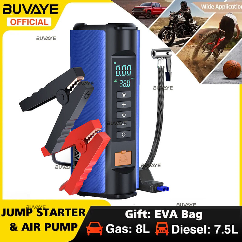 Buvaye-車のエアポンプエアポンプ,ポータブル屋外エアコンプレッサー,多機能タイヤ,evaバッグ付きポータブル