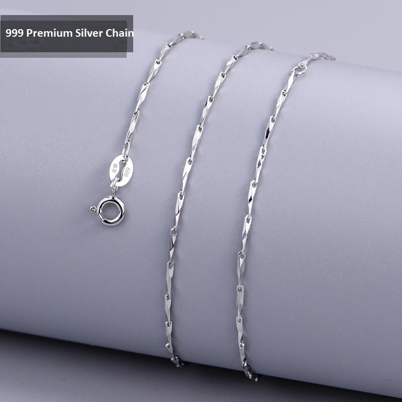 Collares sencillos de plata 999 de primera calidad, cadena de cuello lisa, fabricación de joyas DIY, suministro brillante en forma de diamante, cadena ajustable diaria