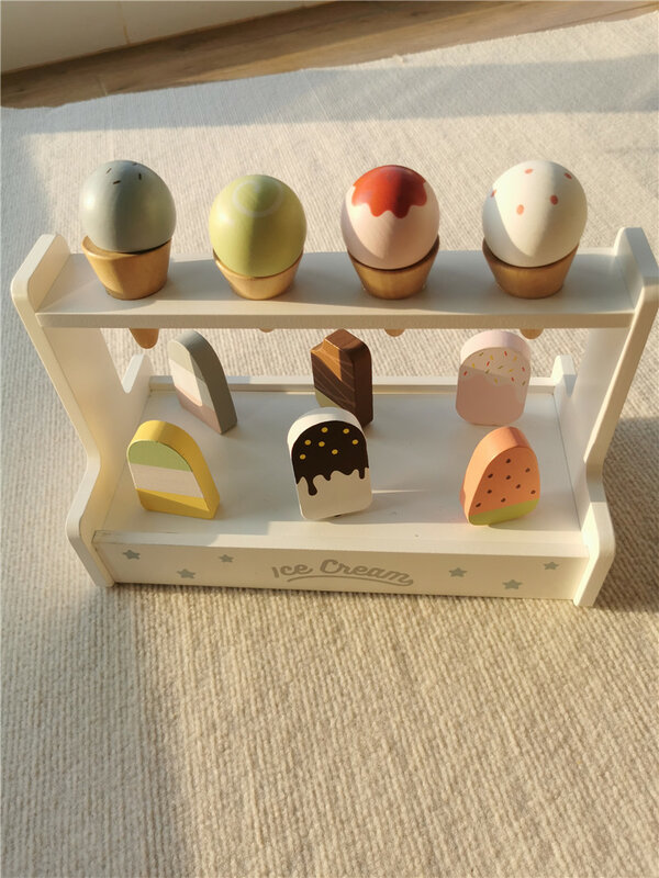 Mainan Dapur Kayu Berpura-pura Bermain Pastel Simulasi Es Krim Kue Manis Permen Coklat untuk Hadiah Ulang Tahun Anak-anak