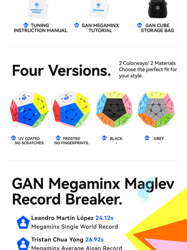 GAN Megaminx Maglev ลูกบาศก์แม่เหล็กมหัศจรรย์ความเร็วสูง, ของเล่นสำหรับคนอยู่ไม่สุขแบบมืออาชีพไม่มีสติกเกอร์ปริศนา