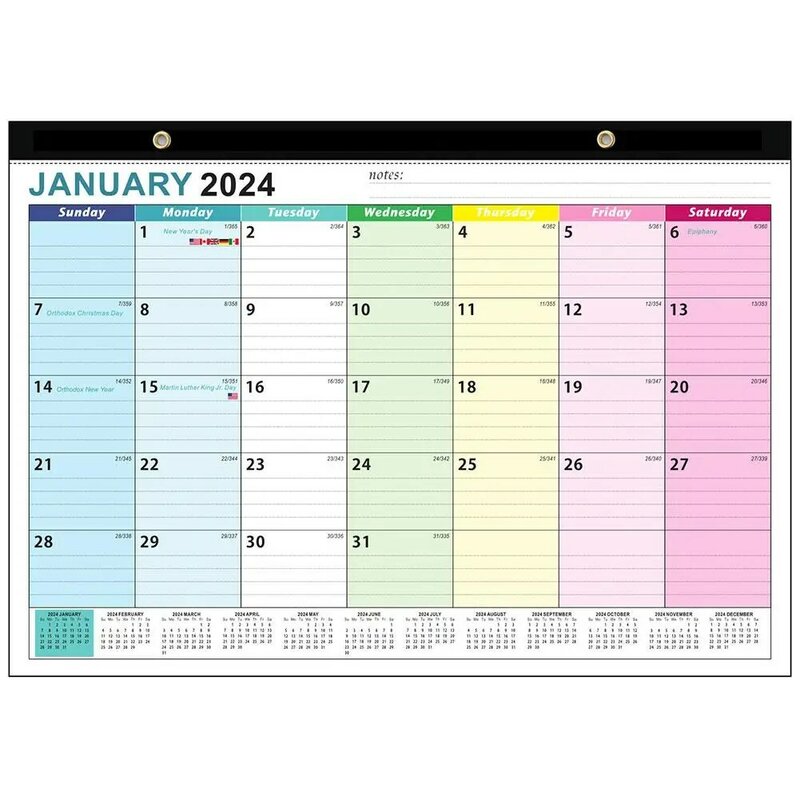 Calendario de escritorio para colgar en la pared, planificador semanal y anual, grande, lista de tareas pendientes, organizador de Agenda, 2024,1-2025,6