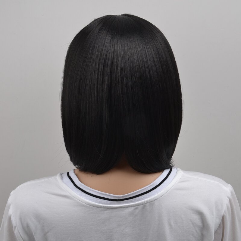 Naturalne krótkie proste Bob peruki syntetyczne włosy dla kobiet 40cm żaroodporne damskie sztuczne włosy z grzywką Mapof Beauty Short Qi Li