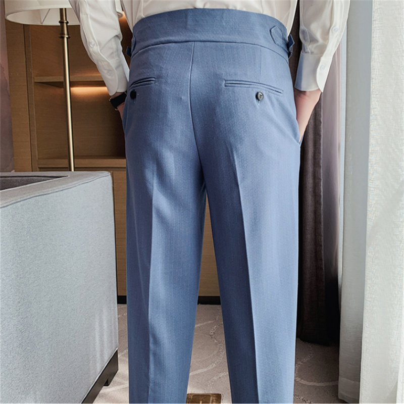 Мужские строгие брюки с высокой талией, в полоску, деловые брюки, мужские офисные, повседневные, деловые, Осенние, высокого качества, 2022