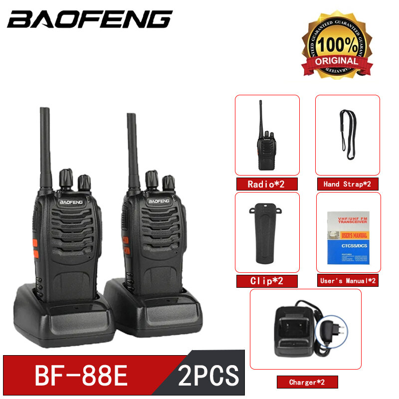Baofeng BF-88E 워키토키 PMR 휴대용 인터콤 커뮤니케이터, 16 채널, 5W, 446MHz 라이센스 무료 라디오, 2 개/팩