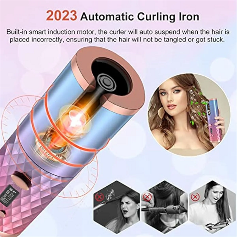 Automatic Curling Iron, Cordless Auto Hair Curler,Portable Rotating Curling Wave Wand Styling Tool, Auto Shut Off