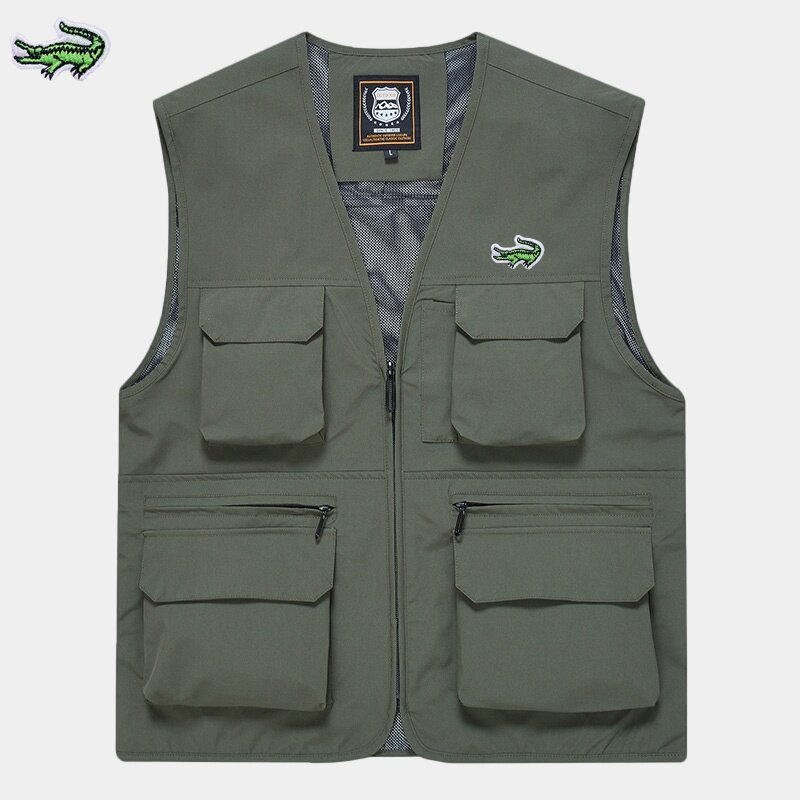 Crocodile embroidery workwear vest for men's spring and autumn new outdoor photography fishing vest with multiple pockets for le